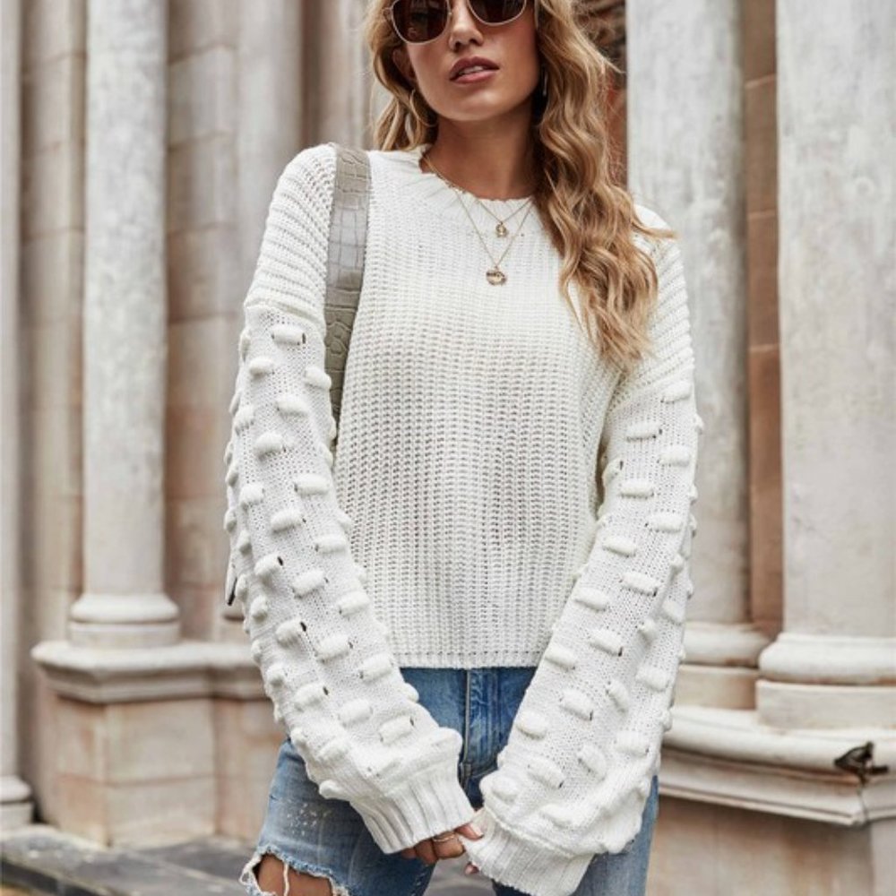 NWT Lantern Sleeve Casual Crop Sweater - Picture 2 of 7